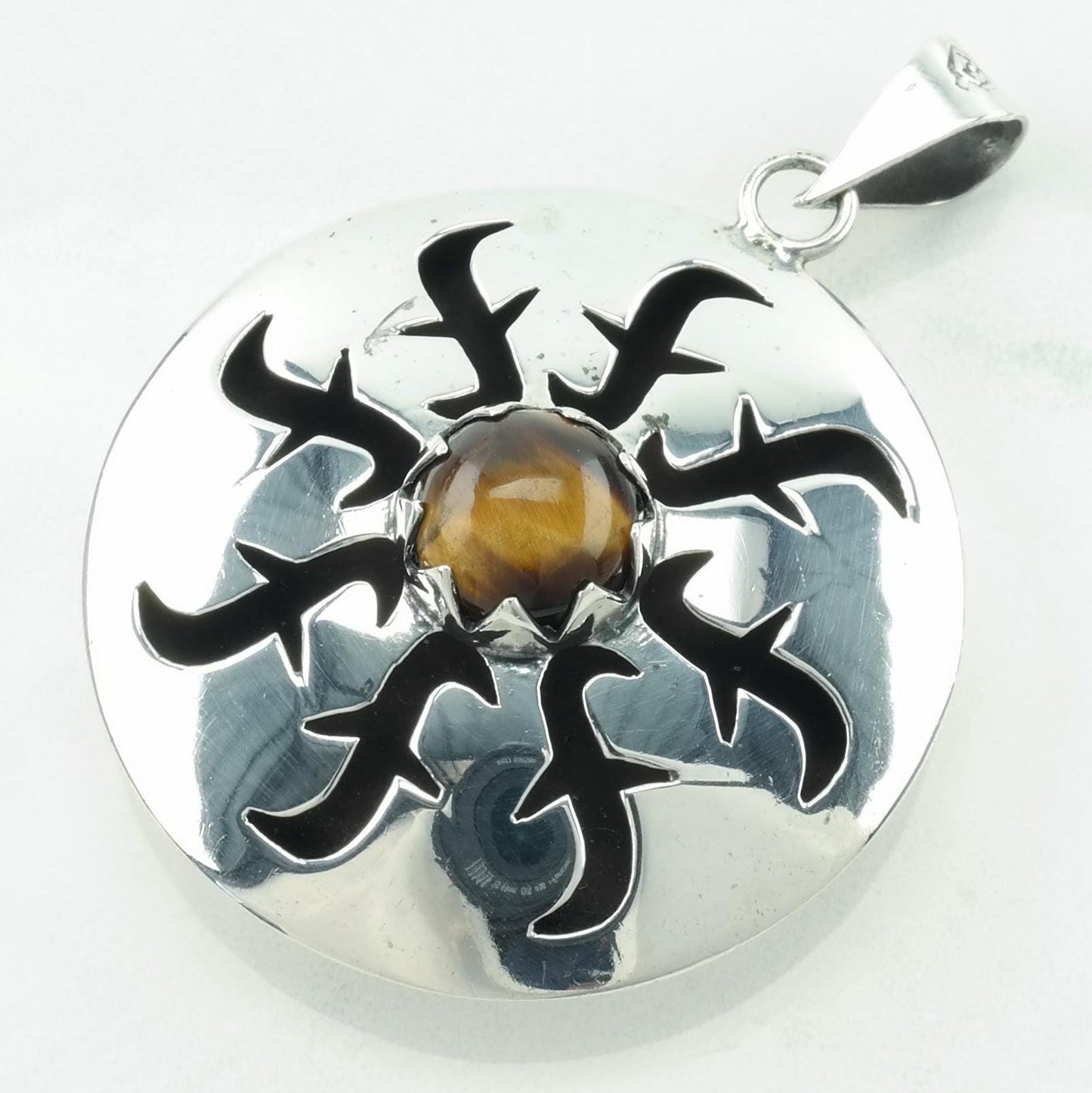 Vintage Taxco Tiger's Eye Hollow Sterling Silver Pendant