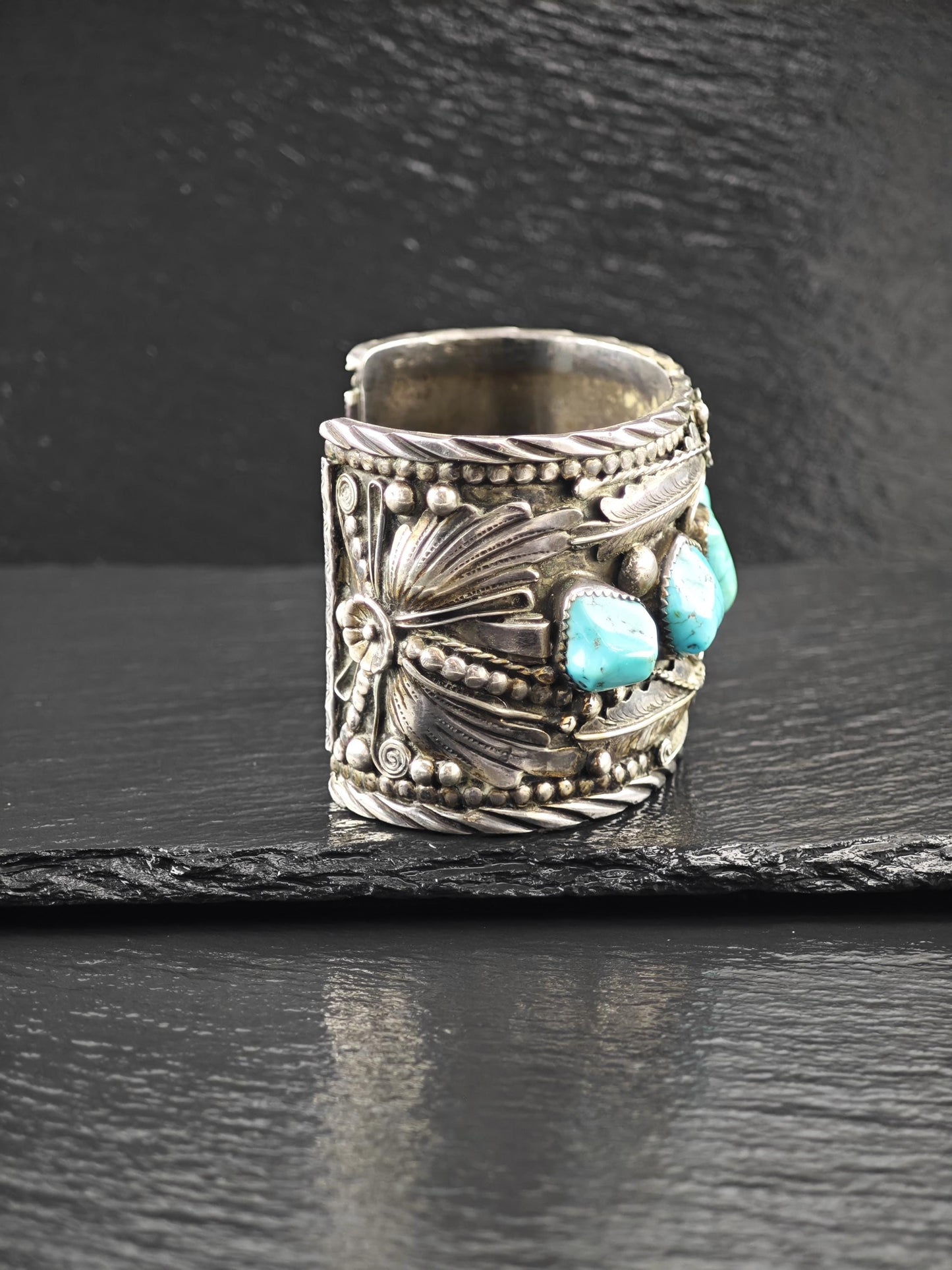 Large Size Signed Native American, Cuff Bracelet Sterling Silver