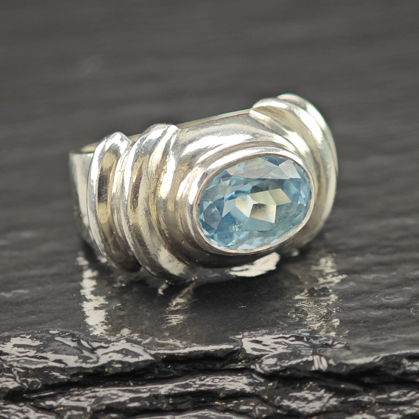 Blue Topaz Ring Sterling Silver Jewelry Size 6 R6099