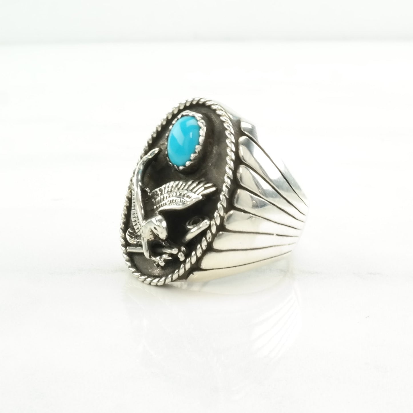 Vintage Turquoise Eagle Silver Ring Sterling Blue Size 11