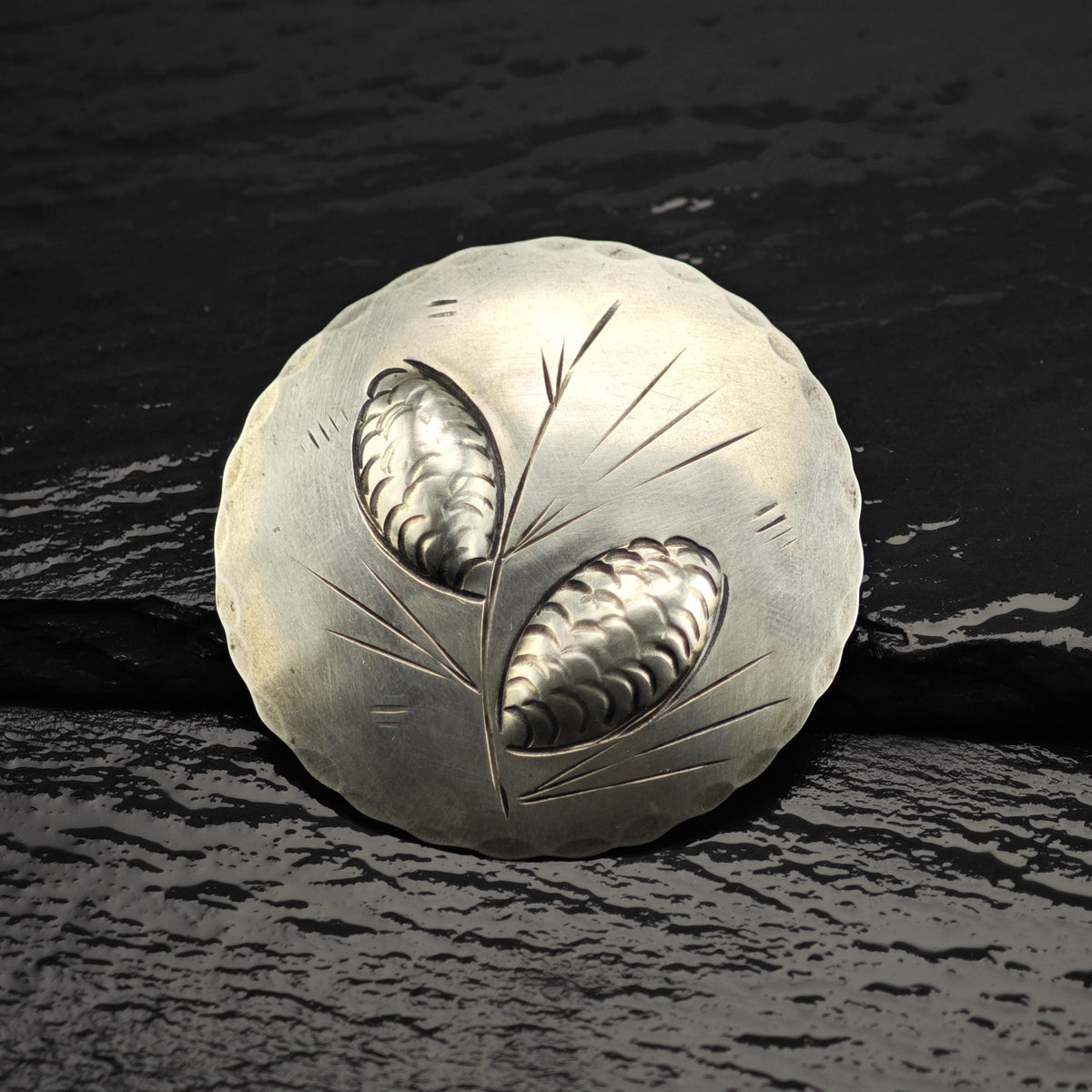 Hammered, Pinecone Stuart Nye Sterling Silver Brooch B2272
