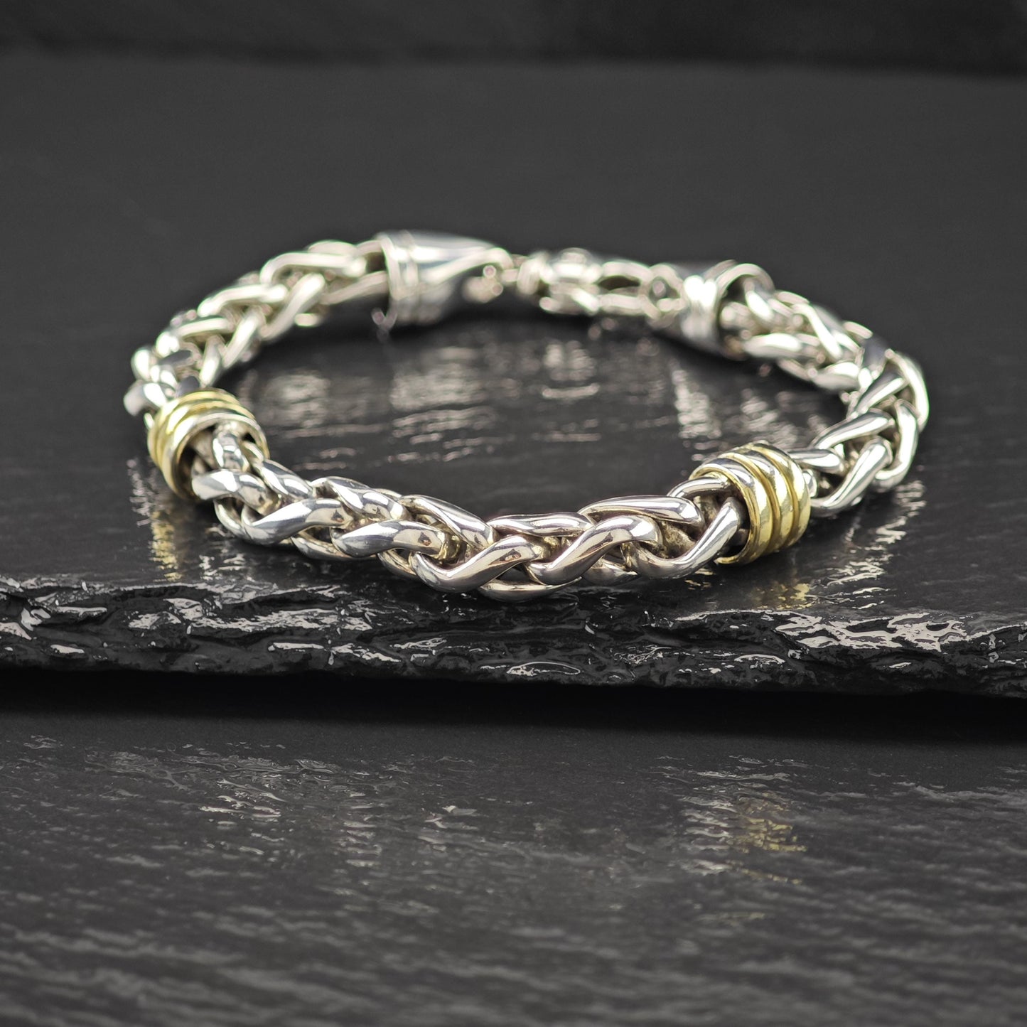 Two Tone Link Bracelet Sterling Silver Size 6 1/2"