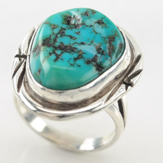Vintage Southwest Silver Ring Turquoise Stamped Sterling Blue Size 3 1/4
