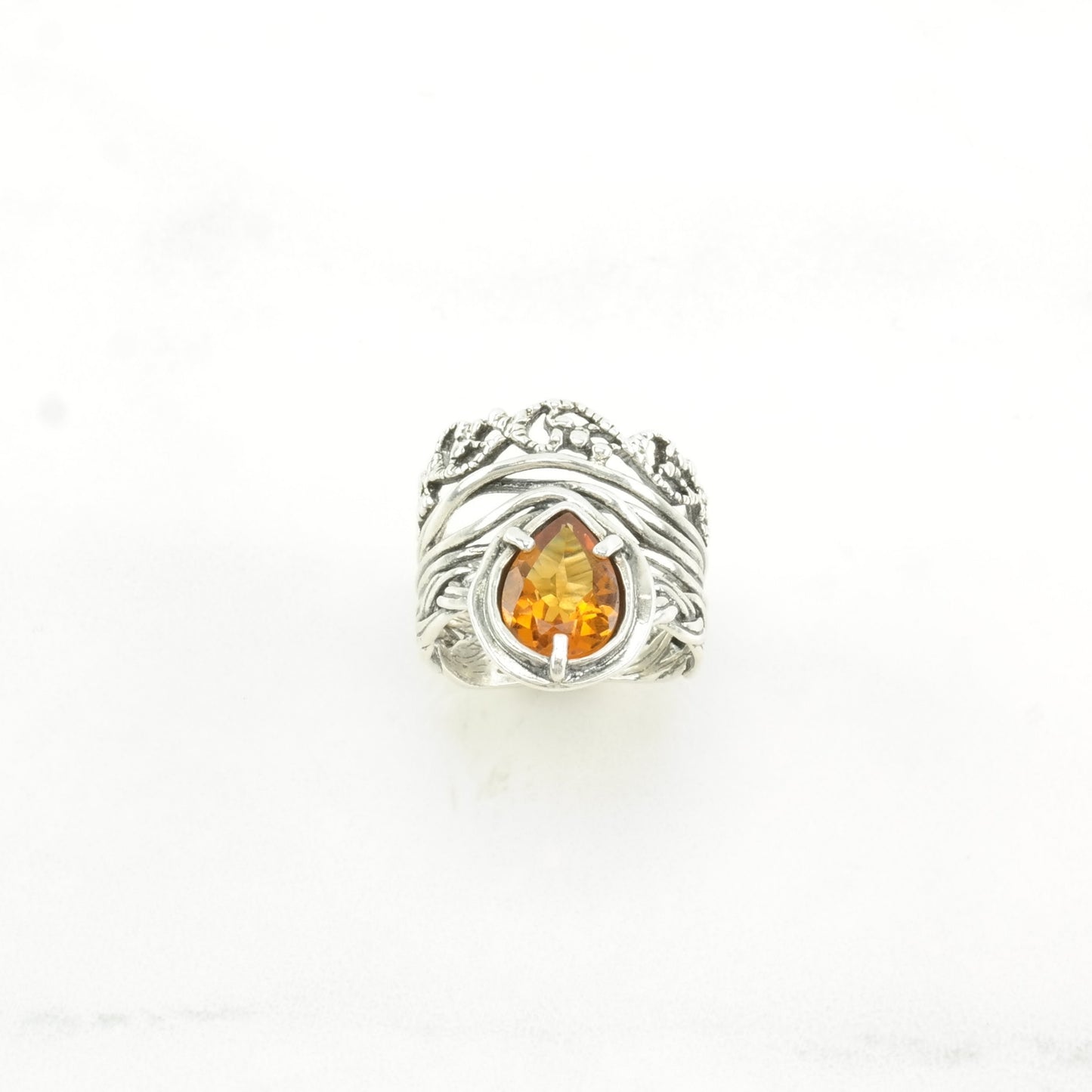 Israel Silver Ring Citrine Woven Sterling Orange Size 5 1/4