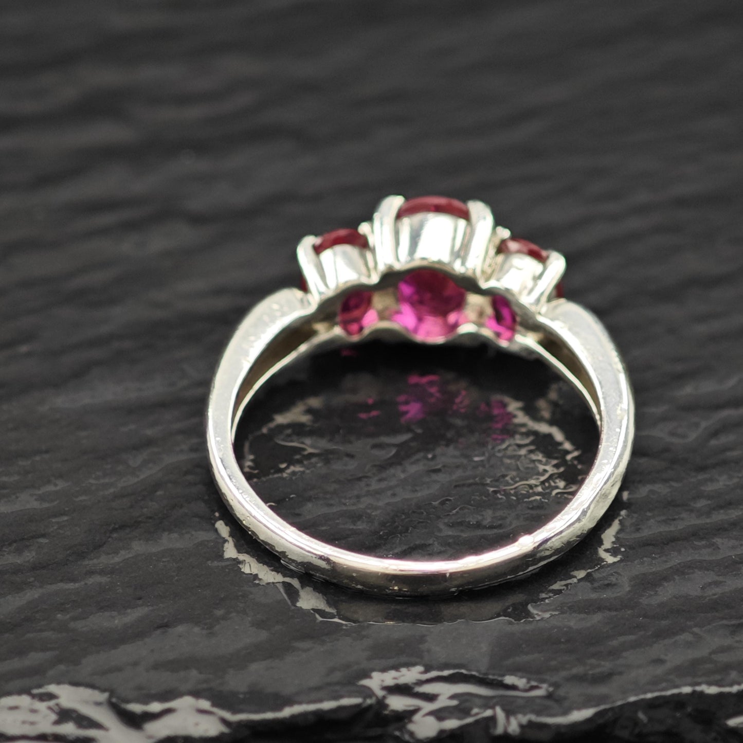 Pink Sapphire 3 Stone Ring Sterling Silver Sz 8 R6190