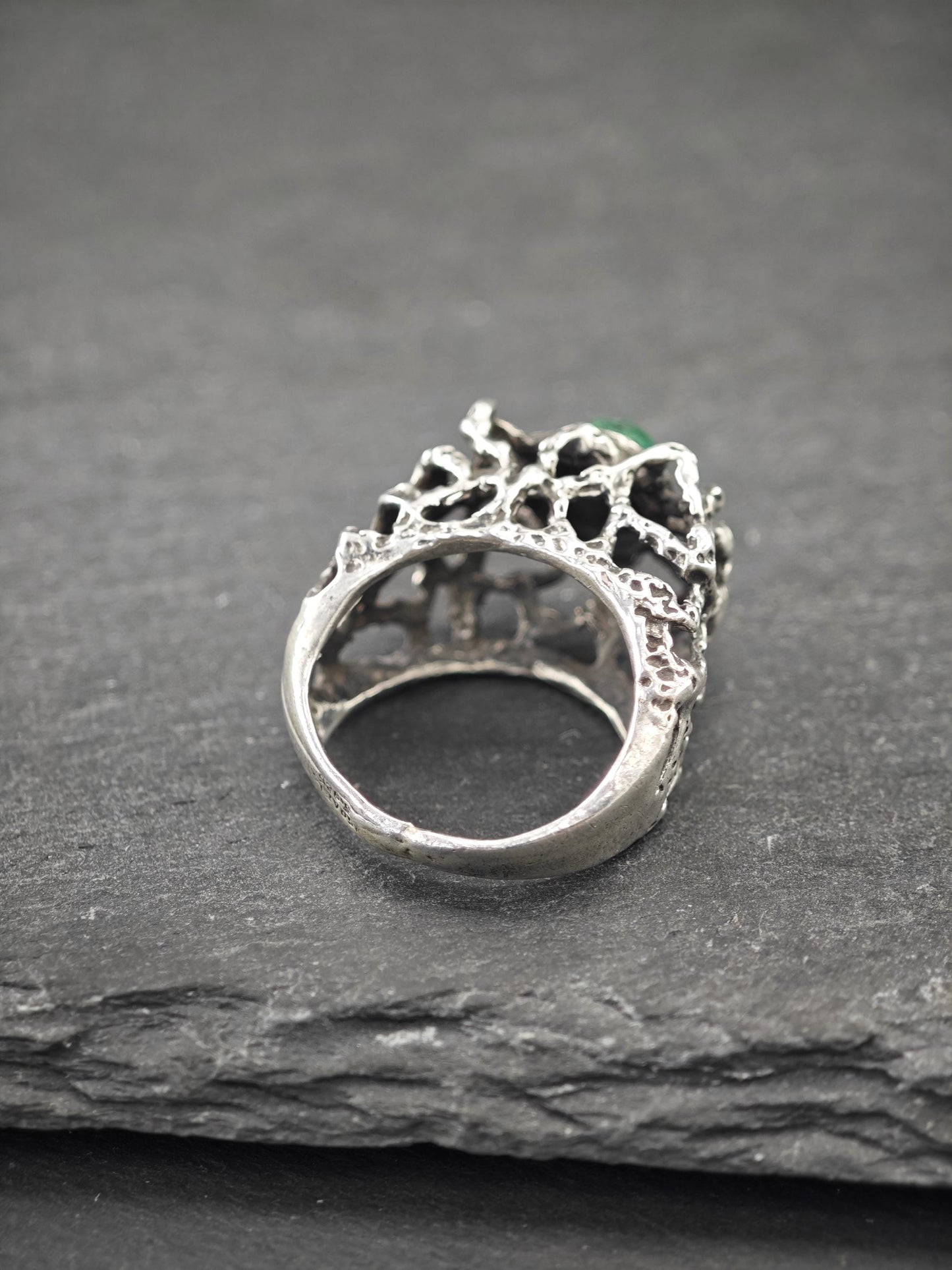 Vintage Brutalist Chrysocola Ring Sterling Silver