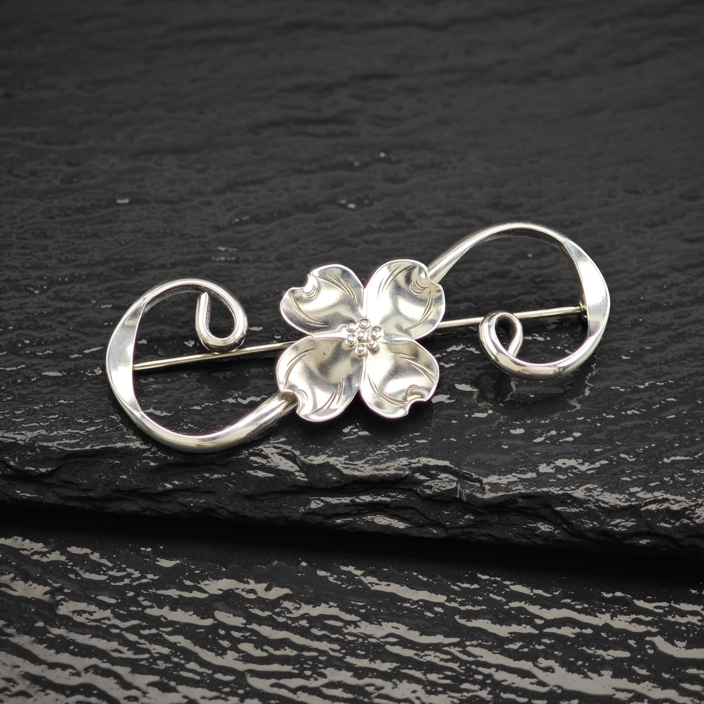 Vintage NYE Sterling Silver Floral Brooch