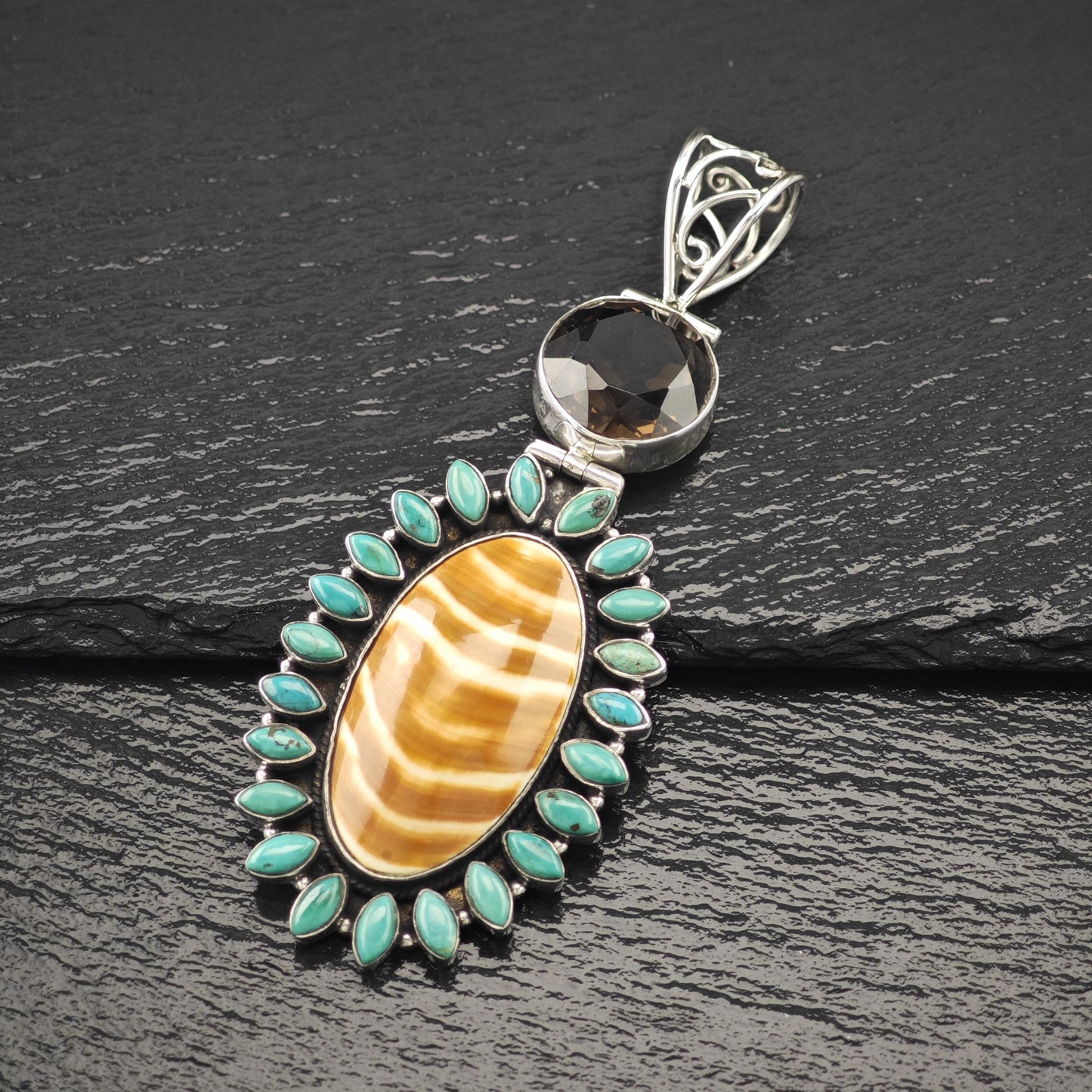 Lg Handmade Pendant Sterling Silver Turquoise P2824