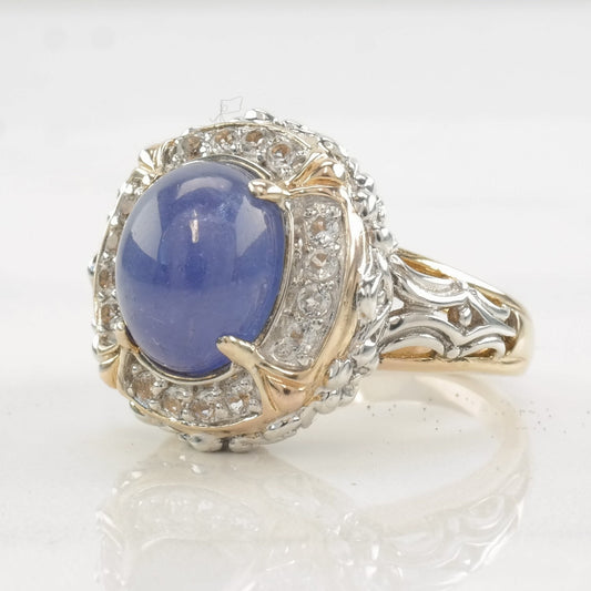 Sterling Silver Ring Tanzanite, White Topaz Two Tone Size 7