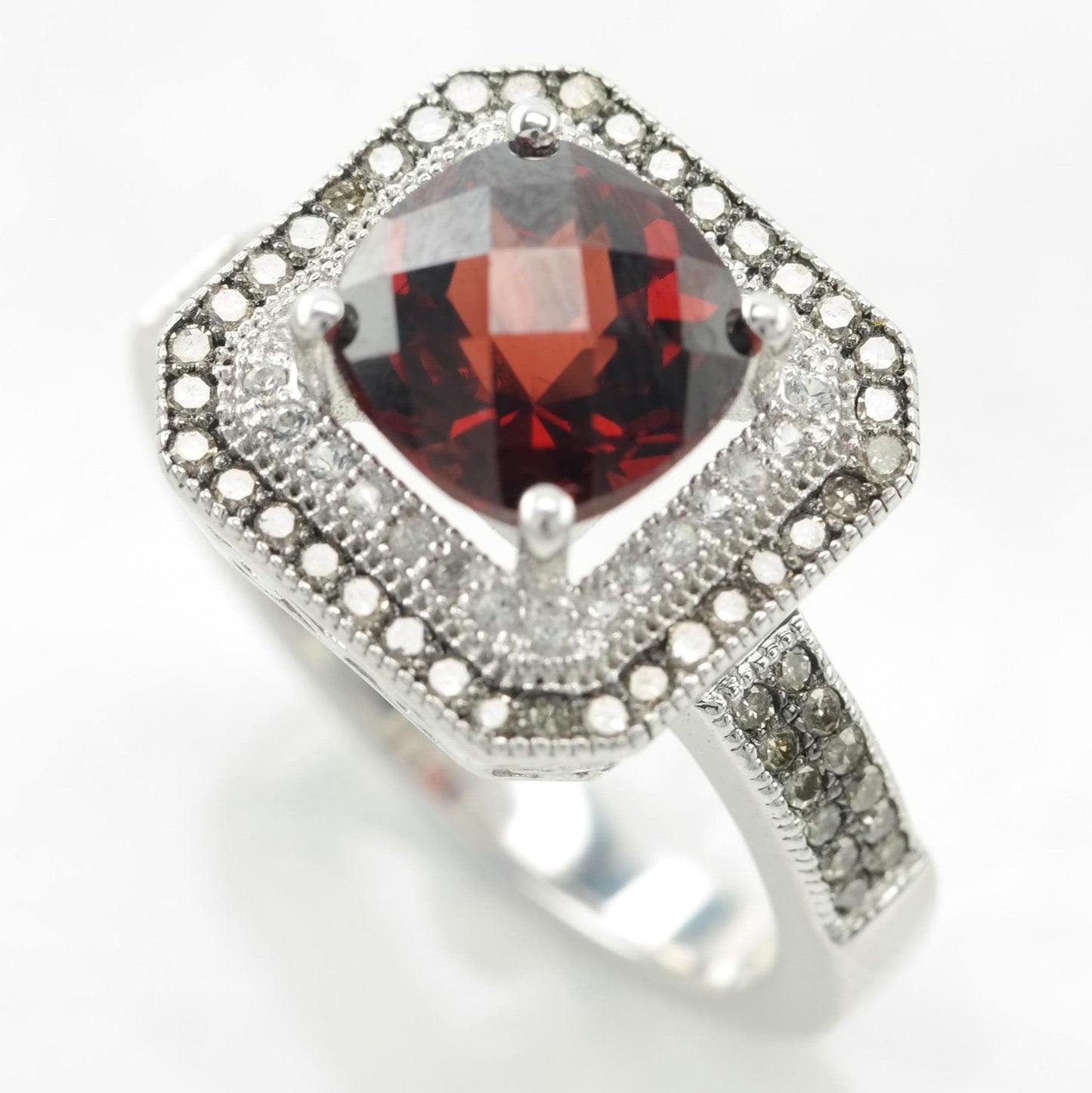 Garnet Diamond Sterling Silver Ring Size 7