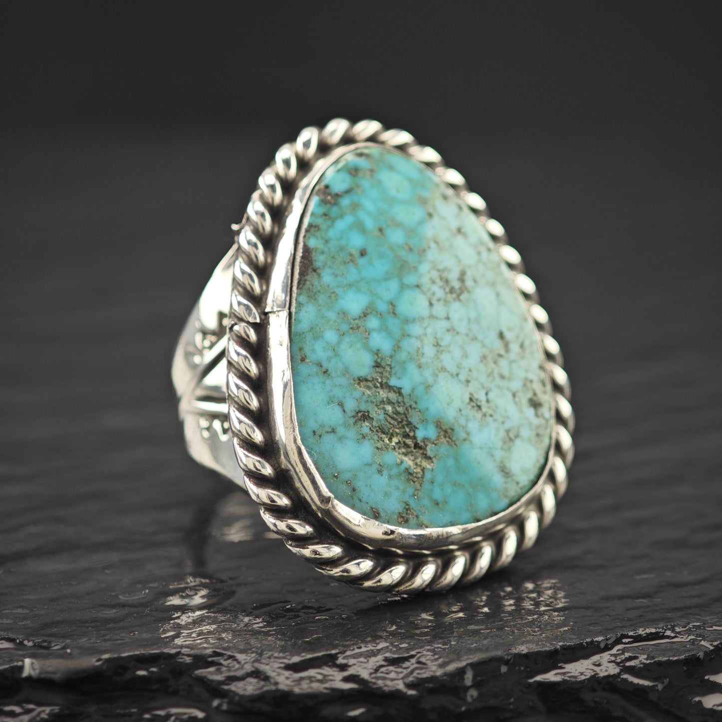 Southwest Spiderweb Turquoise Ring Sterling Silver Size 7 1/2