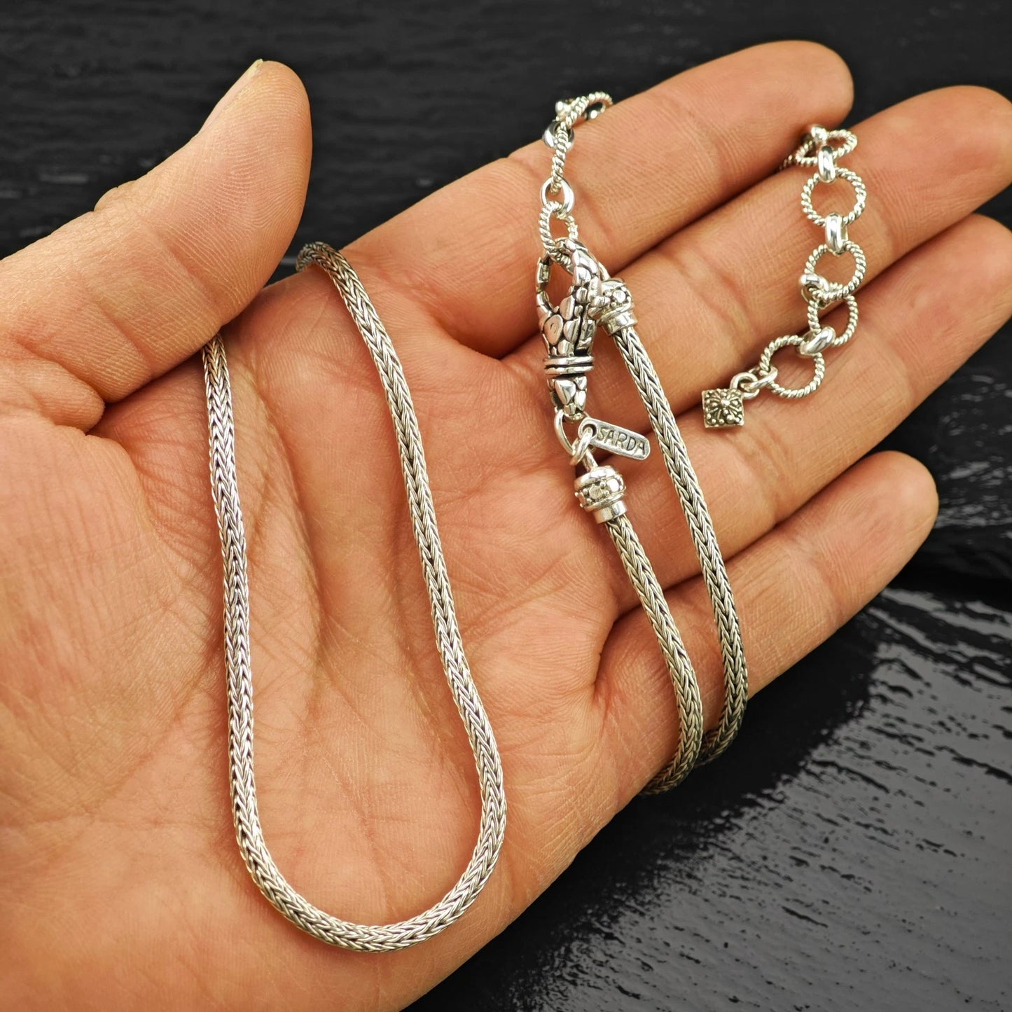 Vintage Sarda Sterling Silver Snake Chain Necklace Adjustable 24" N2644