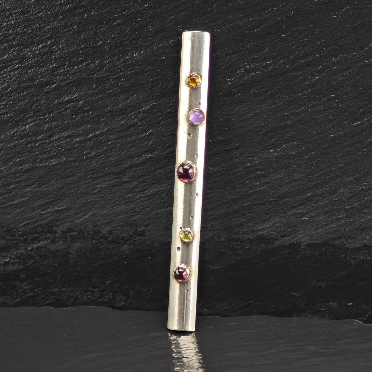 Multi-color Cabochon Stones Sterling Silver Brooch B2261