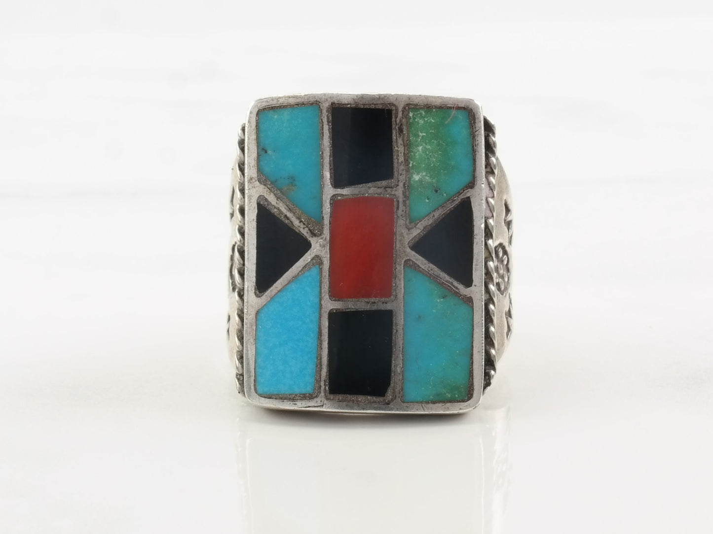 Native American Silver Ring Turquoise Inlay Sterling