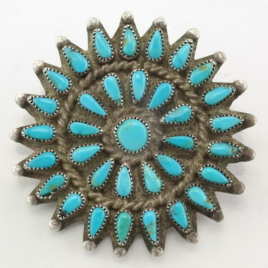 Zuni Sterling Silver Brooch Cluster Blue Turquoise