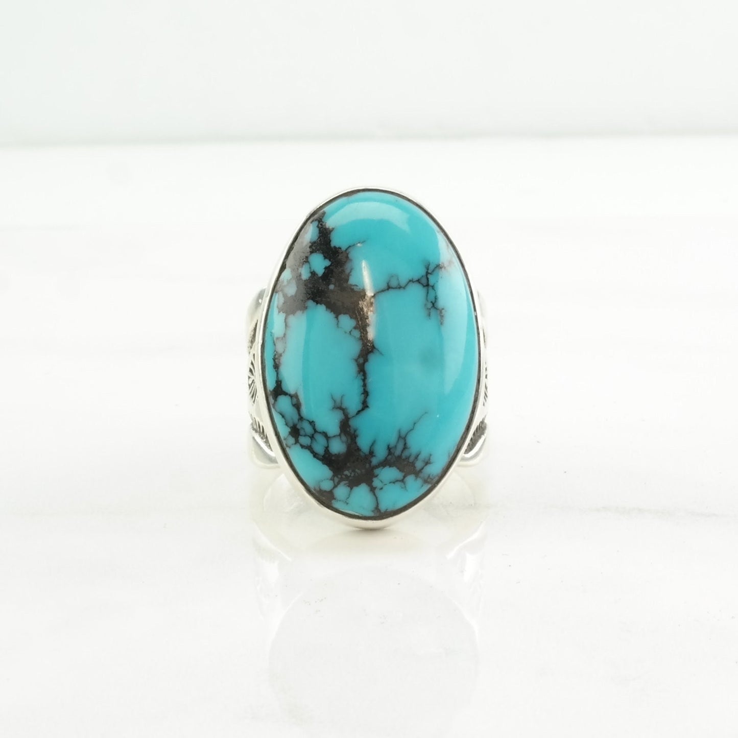 Native American Silver Ring Spiderweb Turquoise Stamped Sterling Blue Size 10