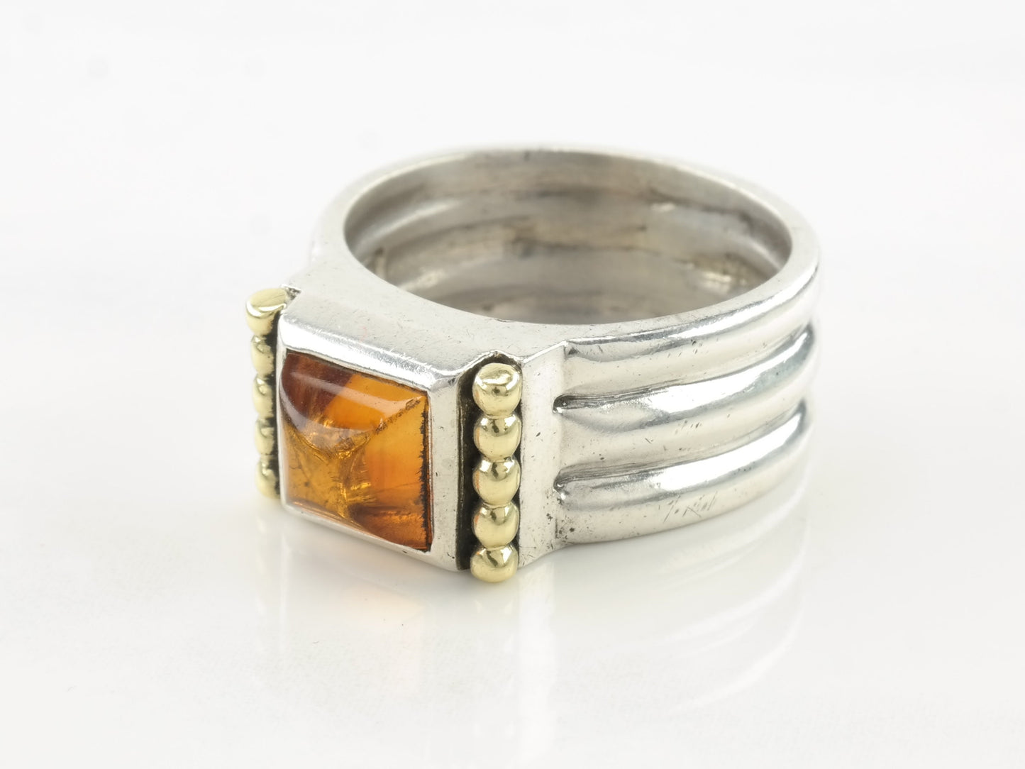 Modernist Silver Ring Orange Amber Sterling Size 8 1/4