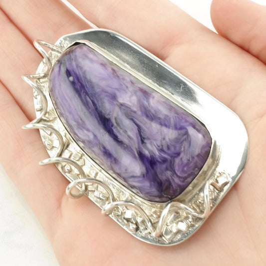 Vintage Sterling Silver Charoite Pendant | Statement Necklace | Purple Charoite Jewelry | Unique Gift for Her