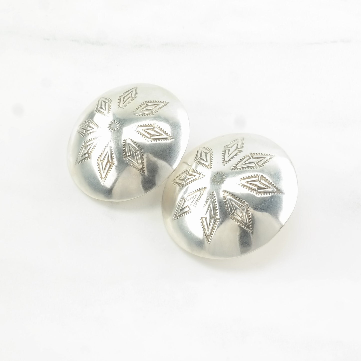 Vintage Sterling Silver Stud Earrings Large Dome Stamped, Shield Native American