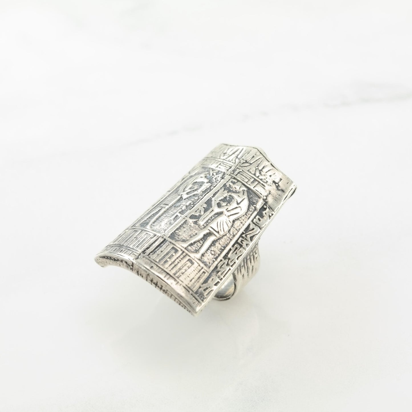 Vintage Egyptian Revival, Oxidized Sterling Silver Ring Size 5 3/4