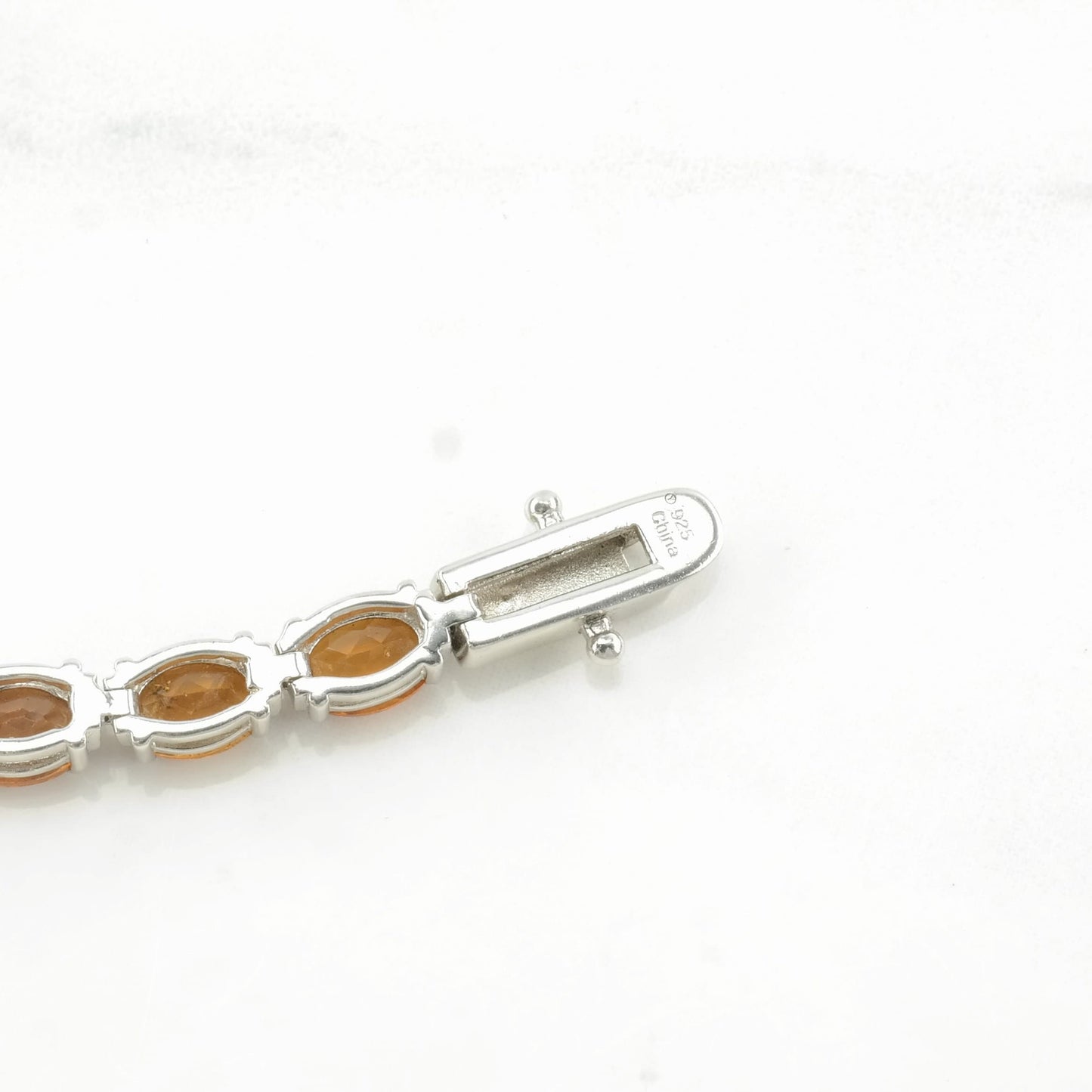 Vintage Sterling Silver Tennis Bracelet Orange Citrine