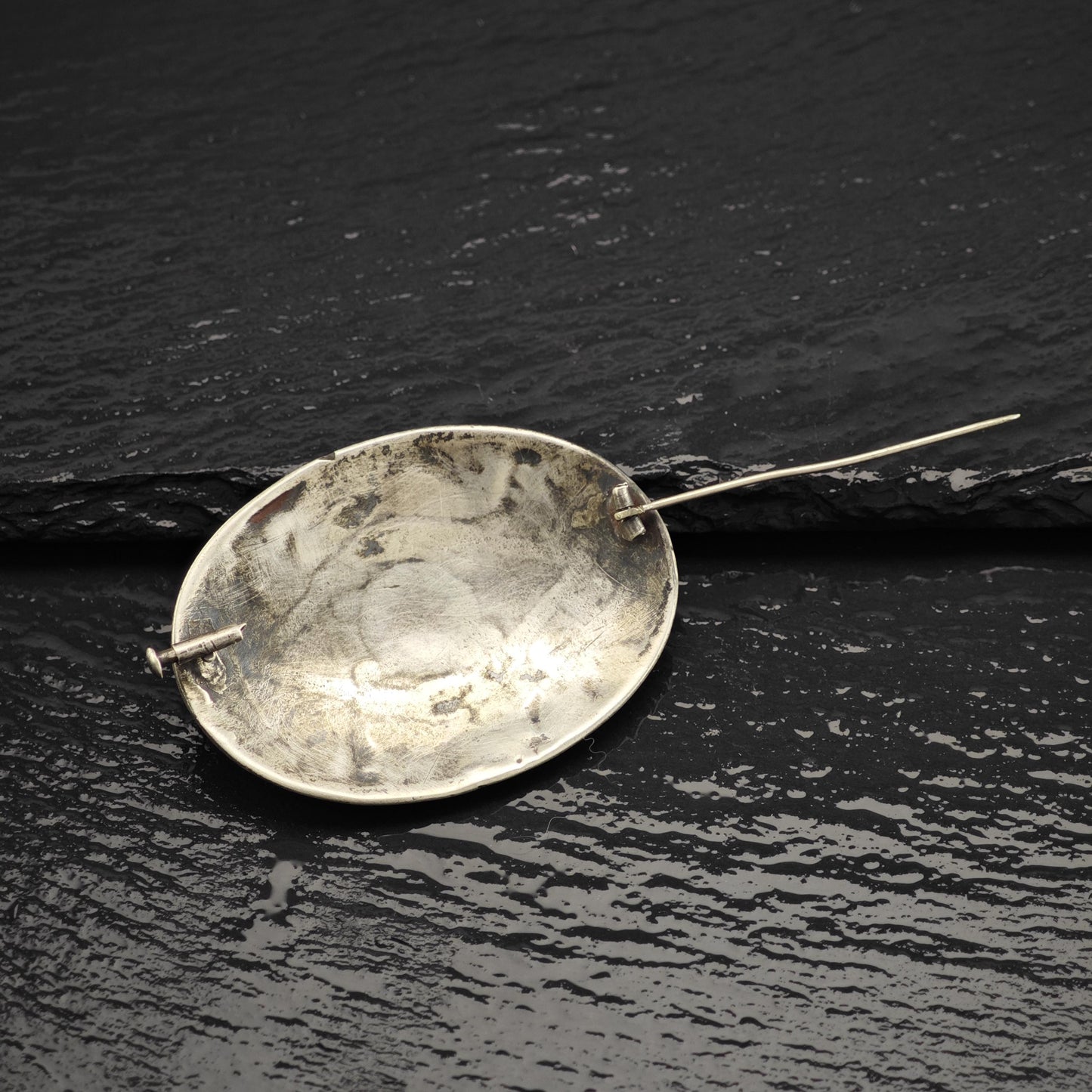 Vintage Tribal Sterling Silver Oval Brooch Unique Artisan Jewelry