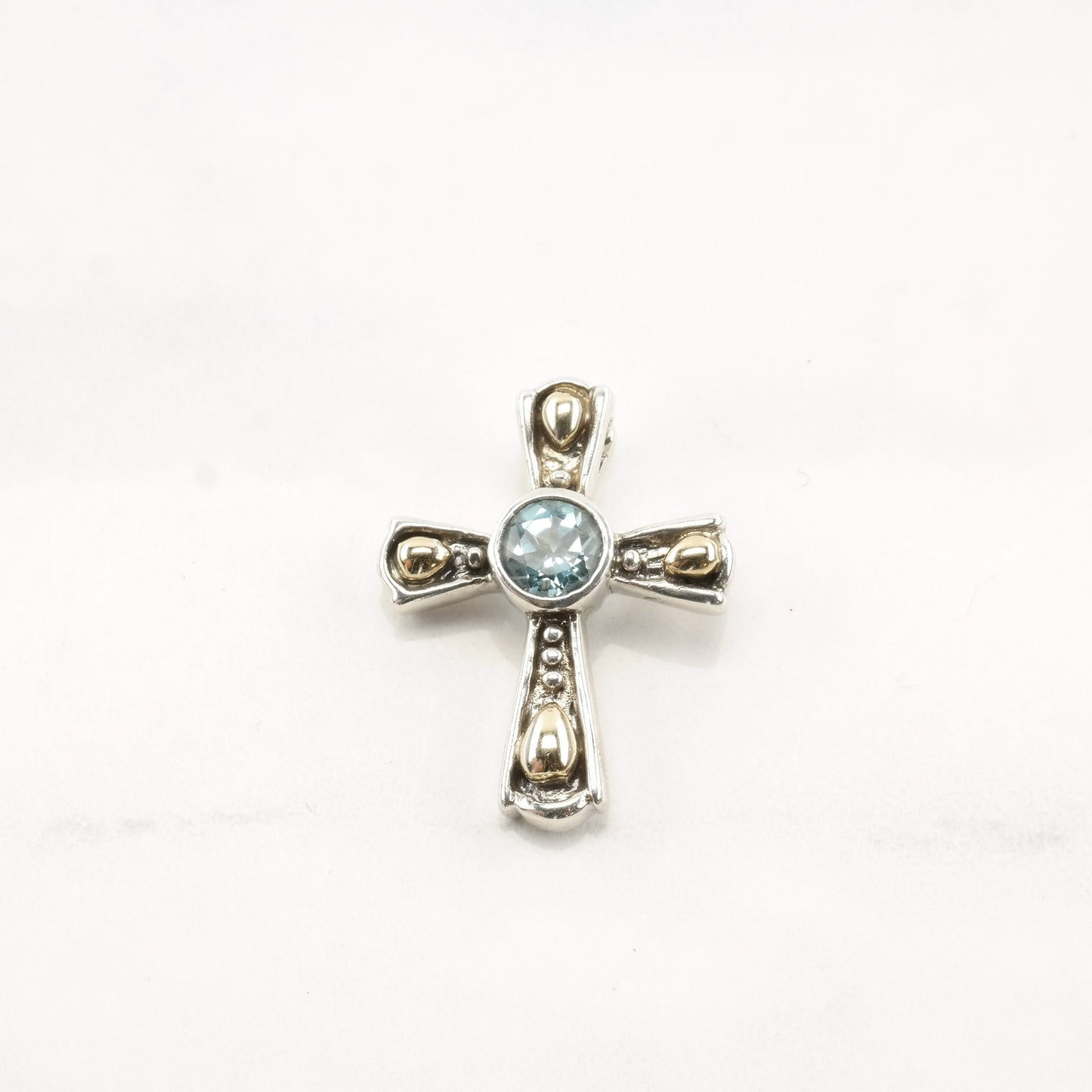 Vintage Topaz Cross 14k Gold Accent Sterling Silver Pendant