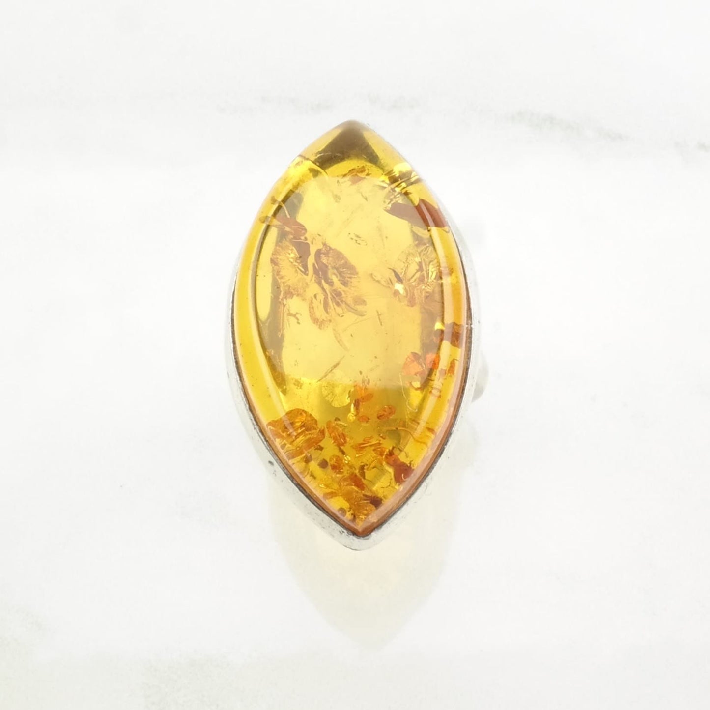 European Silver Ring Amber Large Sterling Orange Size 9