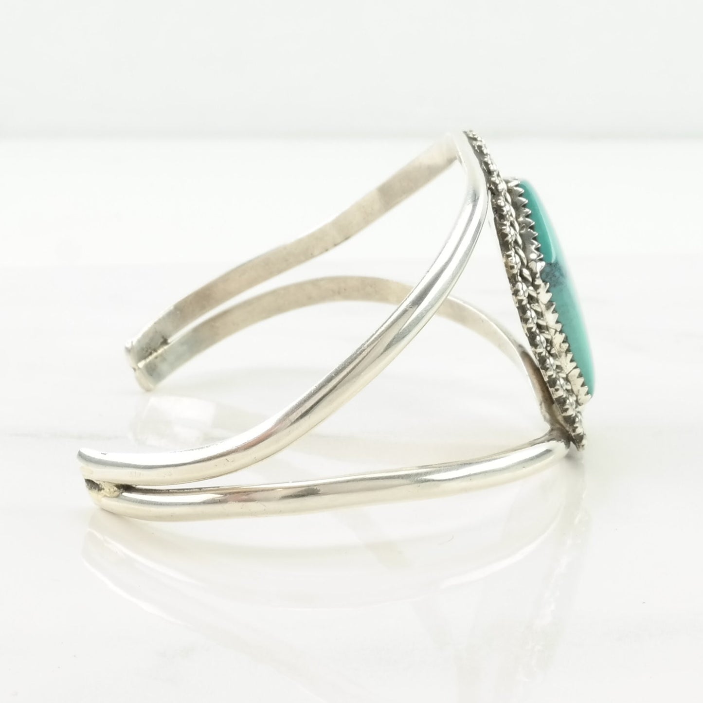 Native American Sterling Silver Cuff Bracelet Blue Turquoise Leaf