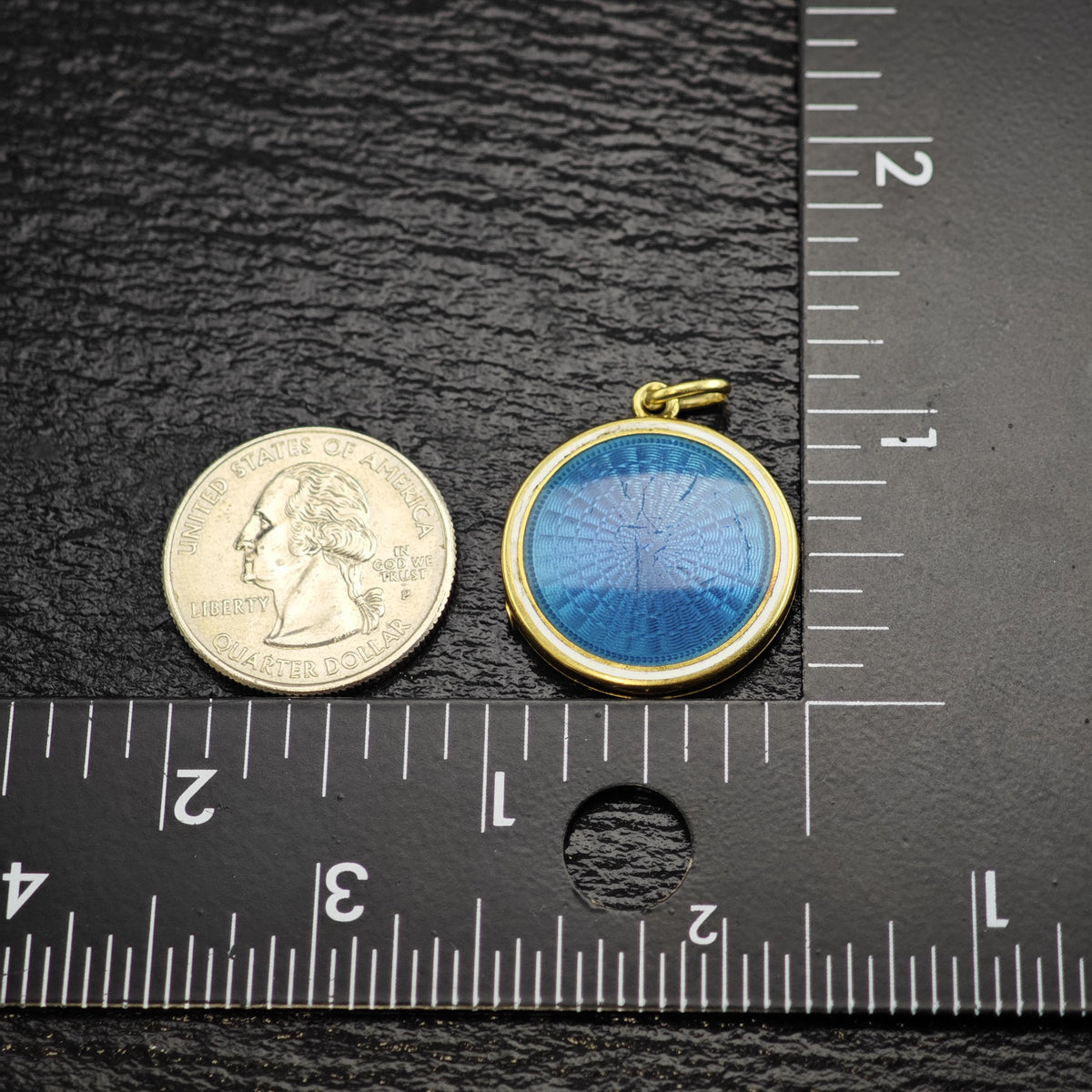 Antique Blue Enamel 14K Gold Locket Pendant Engraved R.K. P3105