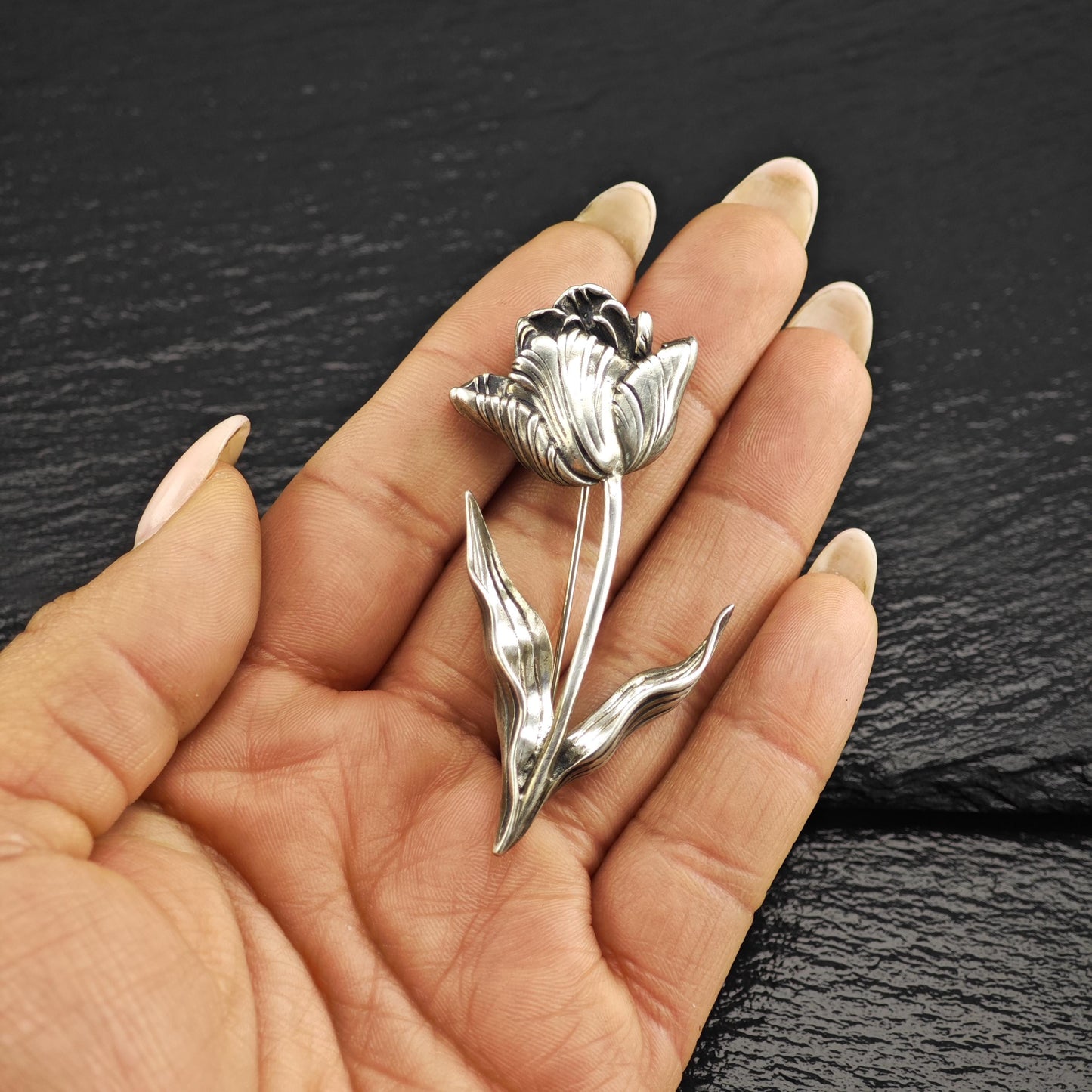 Floral Sterling Silver Brooch Pendant - Elegant MFA Design