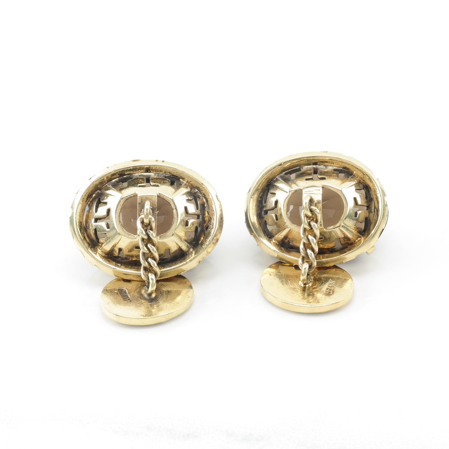 Chinese Export Smoky Quartz Cufflinks Sterling Silver Gold Plated MISC0245