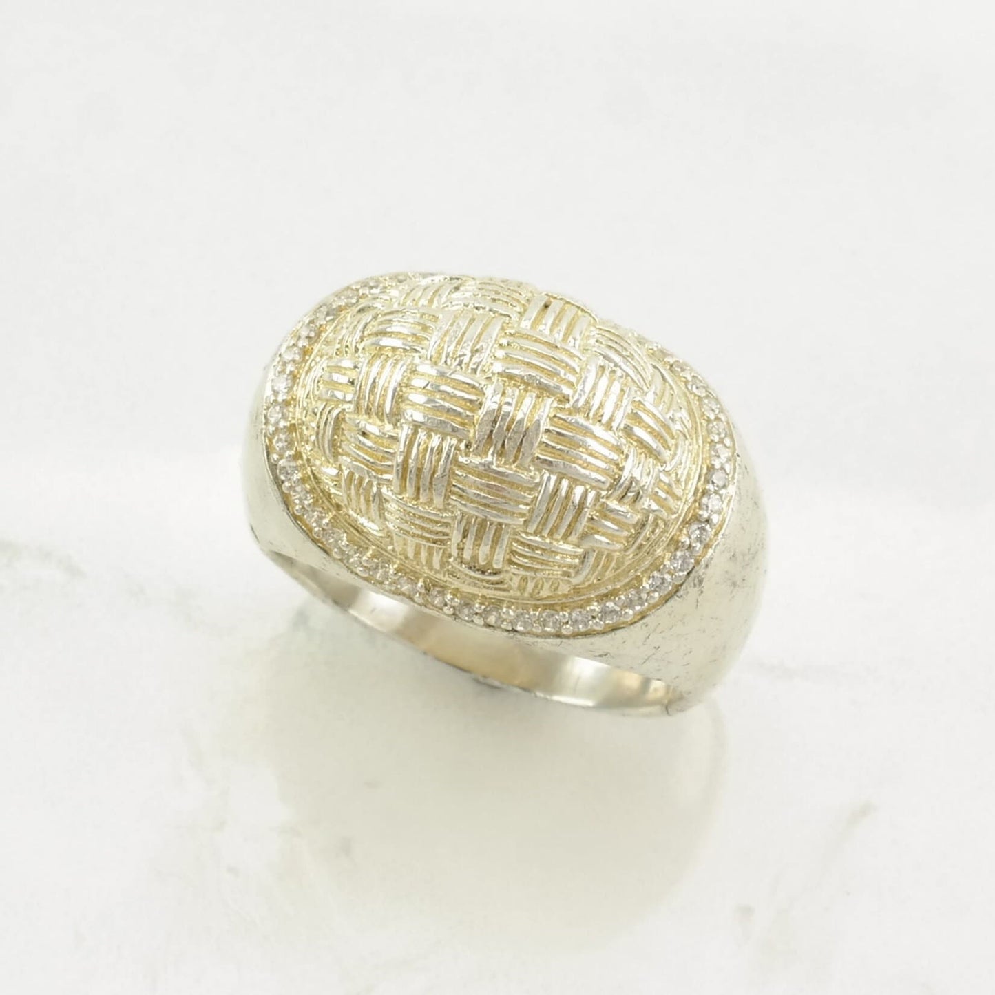 Sterling Silver Ring, CZ Gold Tone Accent Size 9 1/4