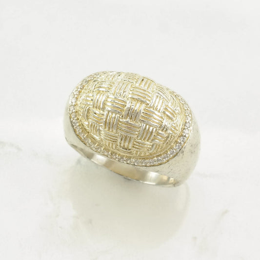 Sterling Silver Ring, CZ Gold Tone Accent Size 9 1/4