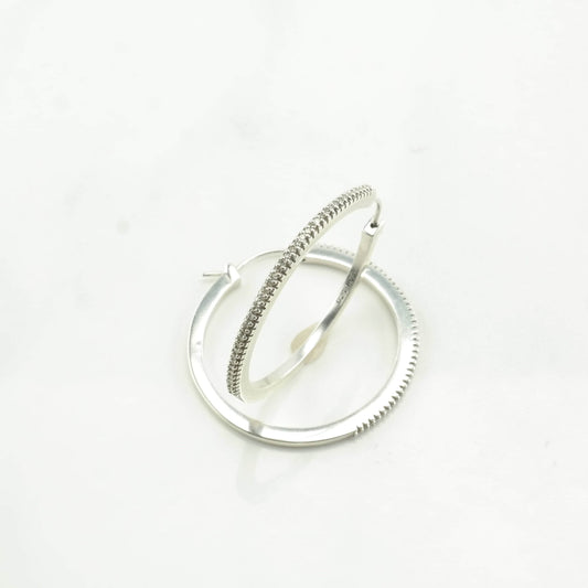 HOB Sterling Silver White Diamond Fishtail Setting Earrings Hoop