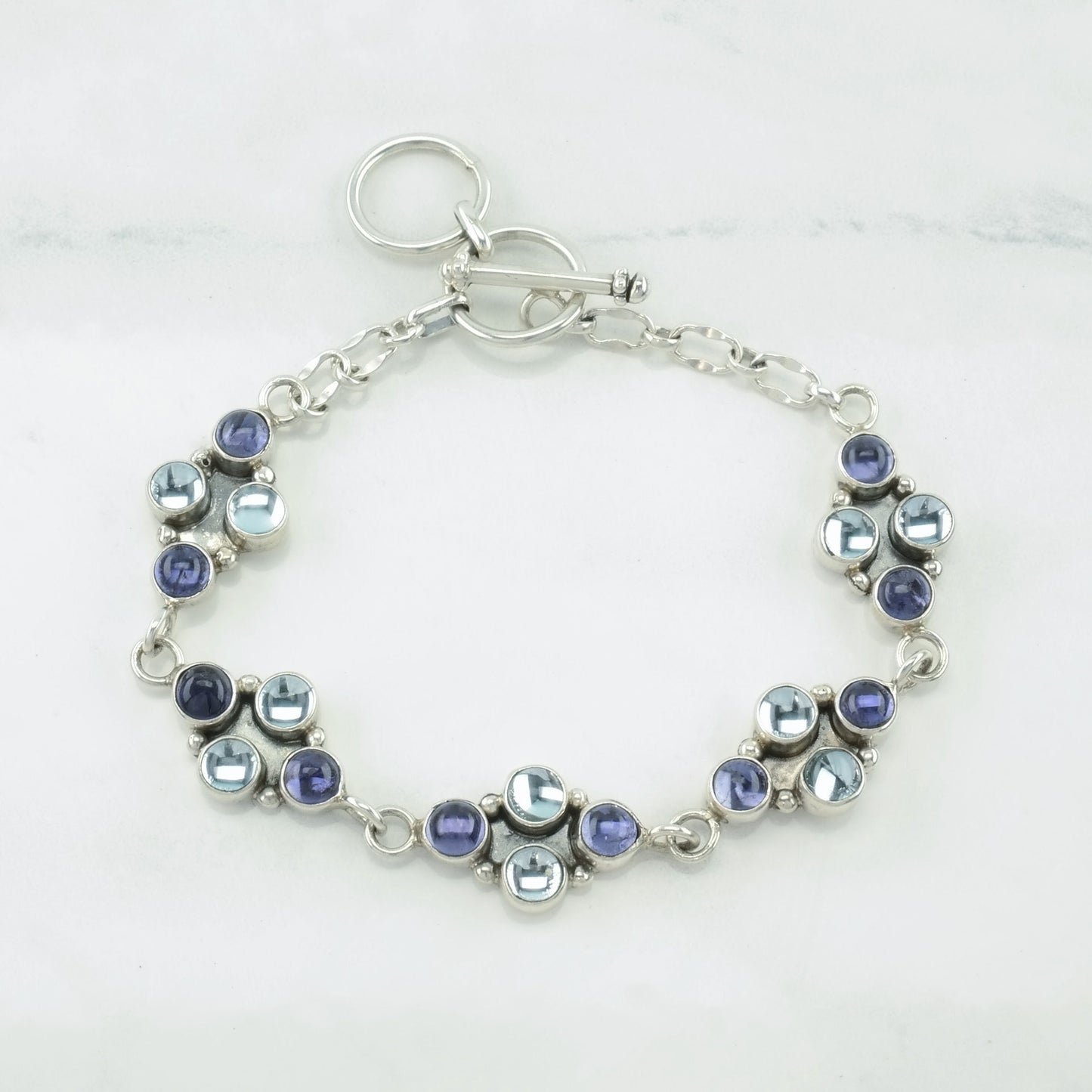 Sterling Silver Link/T-Bar Bracelet Purple Topaz, Iolite