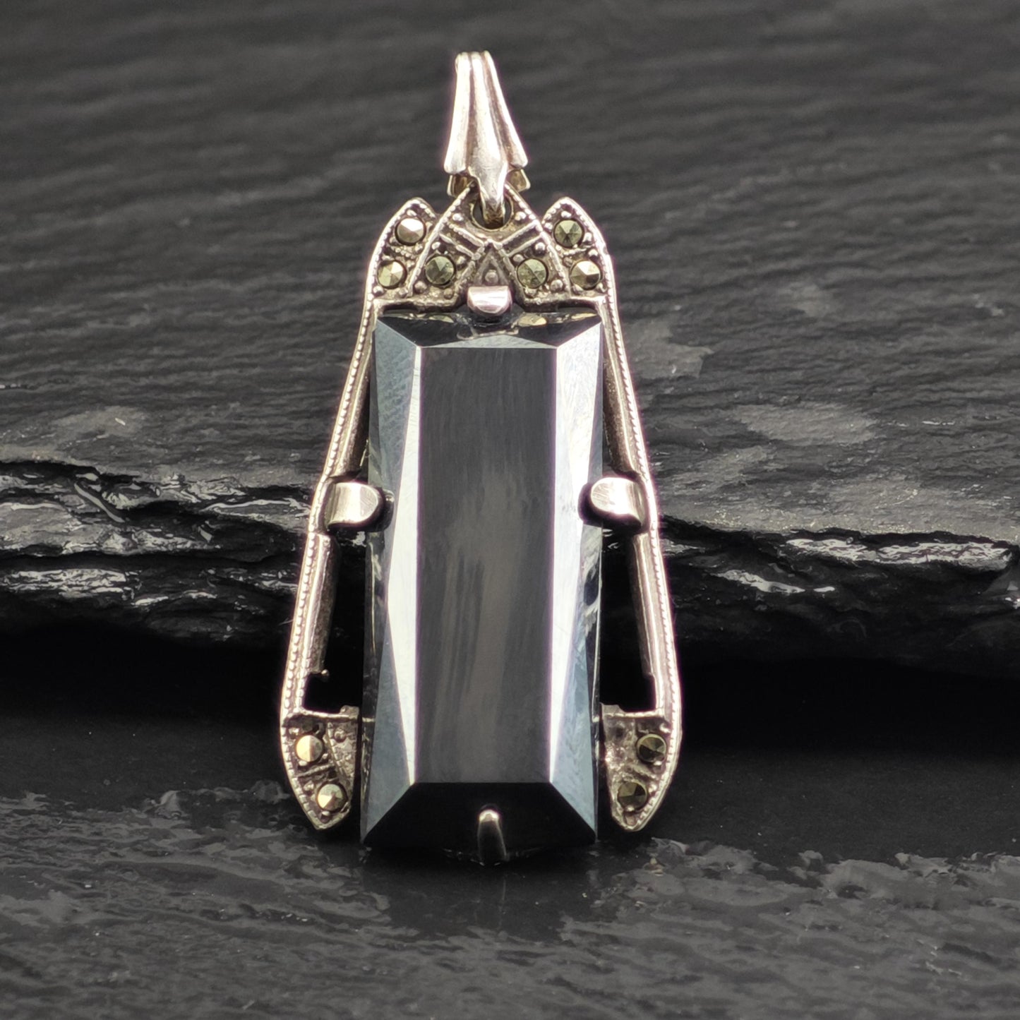 Art Deco Hematite Pendant Sterling Silver P3071