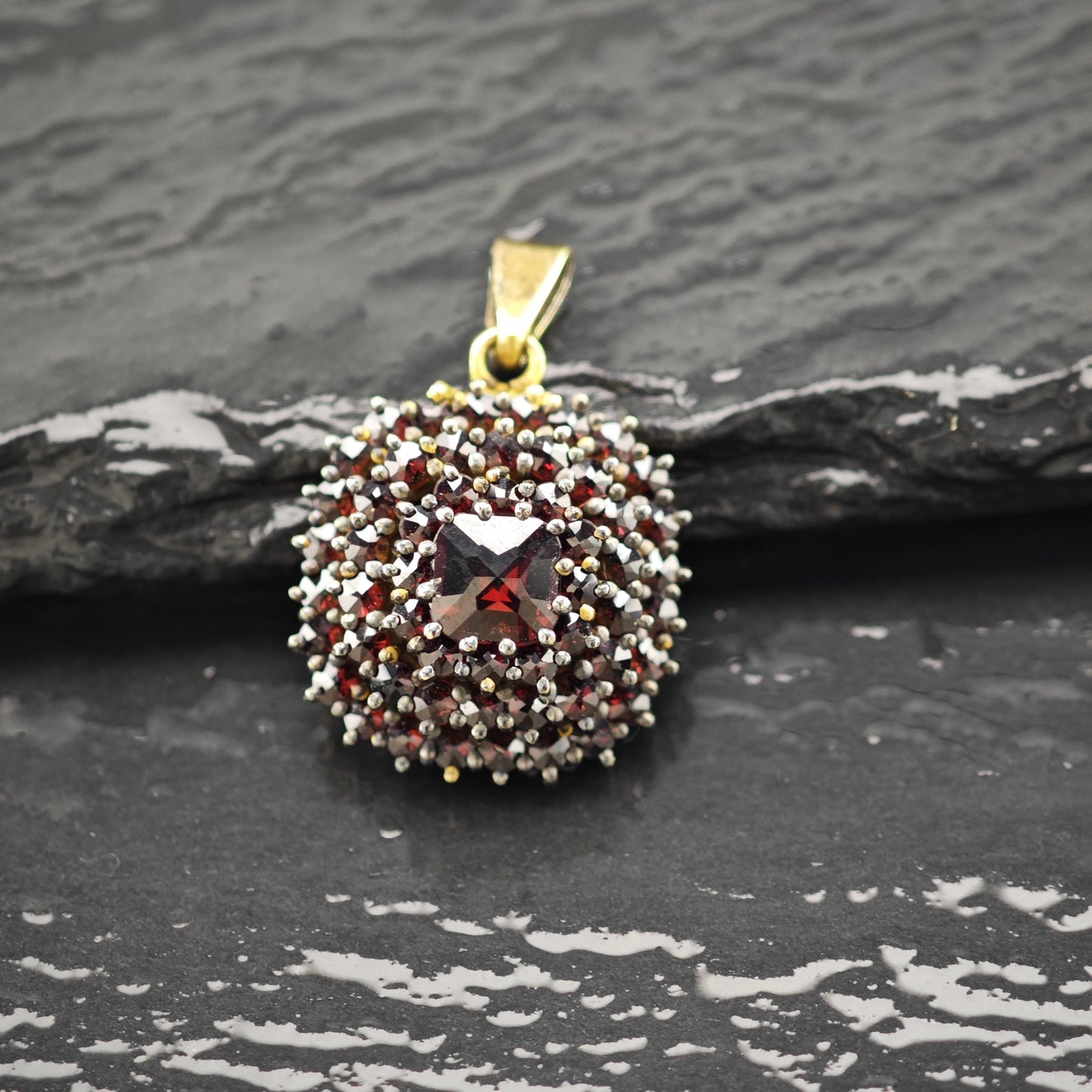 Squared Bohemian Red Garnet Pendant Sterling Silver