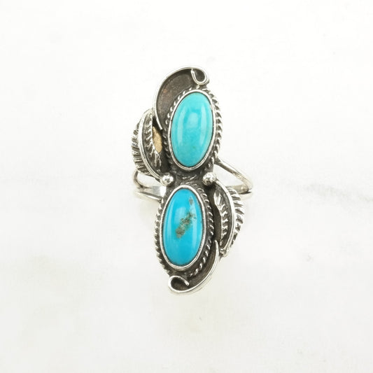 Native American Silver Ring Turquoise Floral Sterling Blue Size 5 3/4