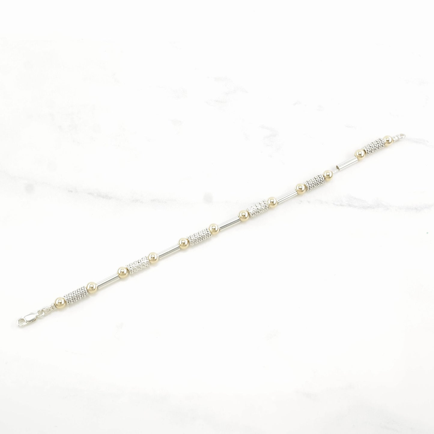 Vintage Sterling Silver Line Bracelet Gold Tone Beads