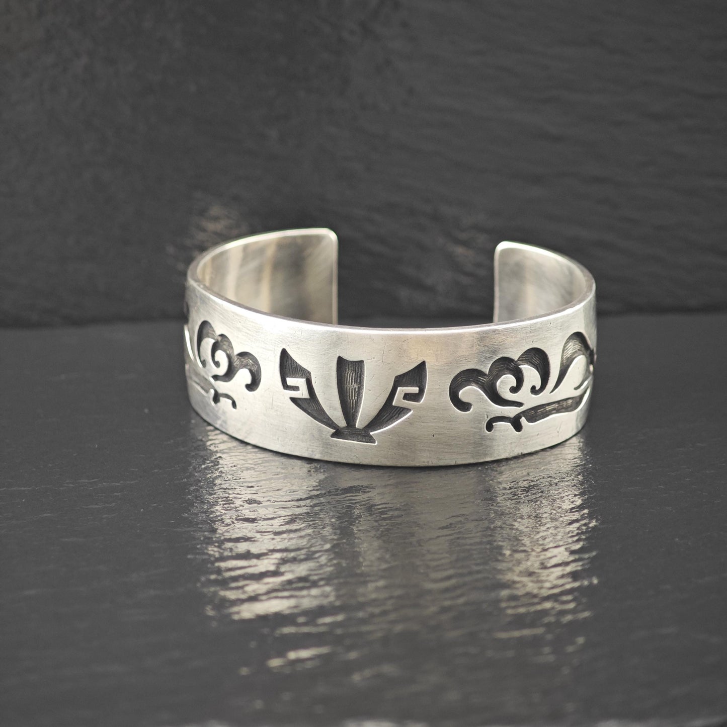 Hopi, Hubert Yowystewa Overlay Cuff Bracelet Sterling Silver Native American