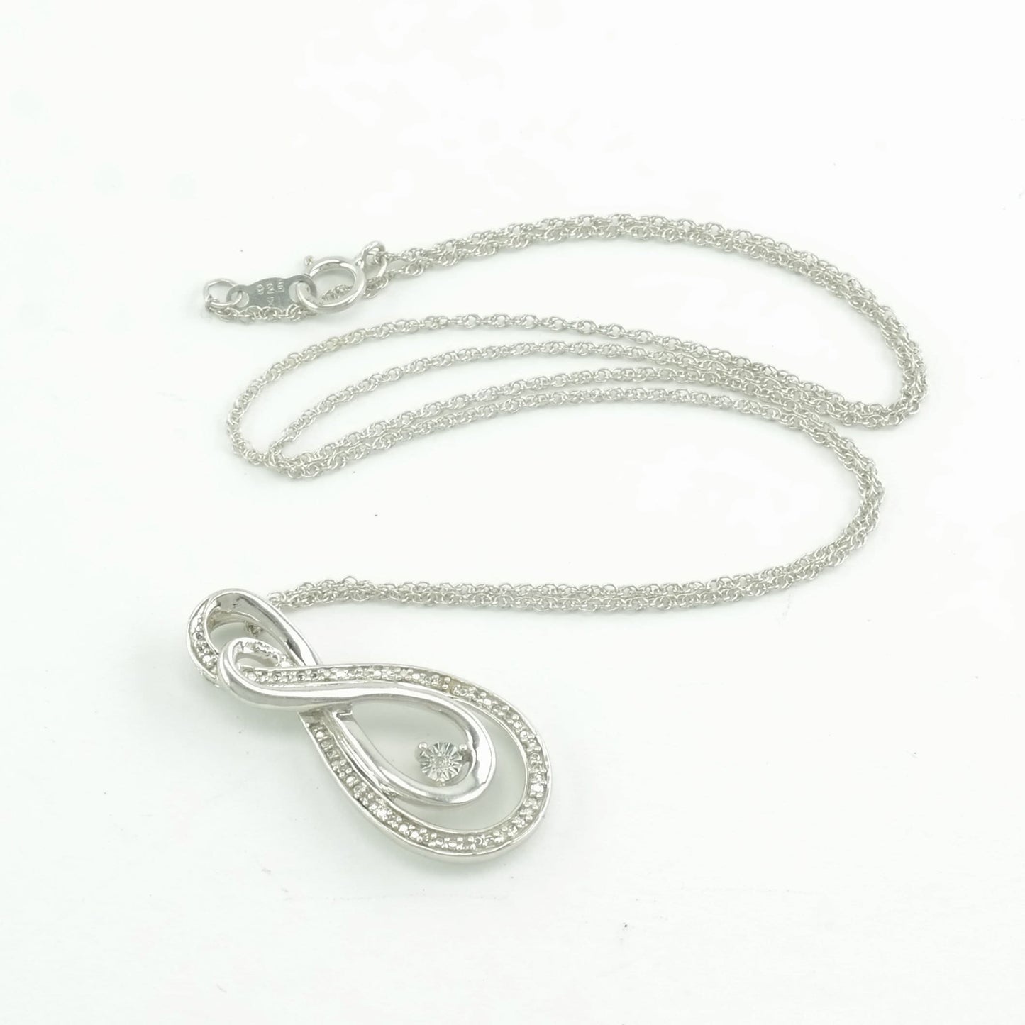 Vintage Sterling Silver Diamond Pendant Necklace