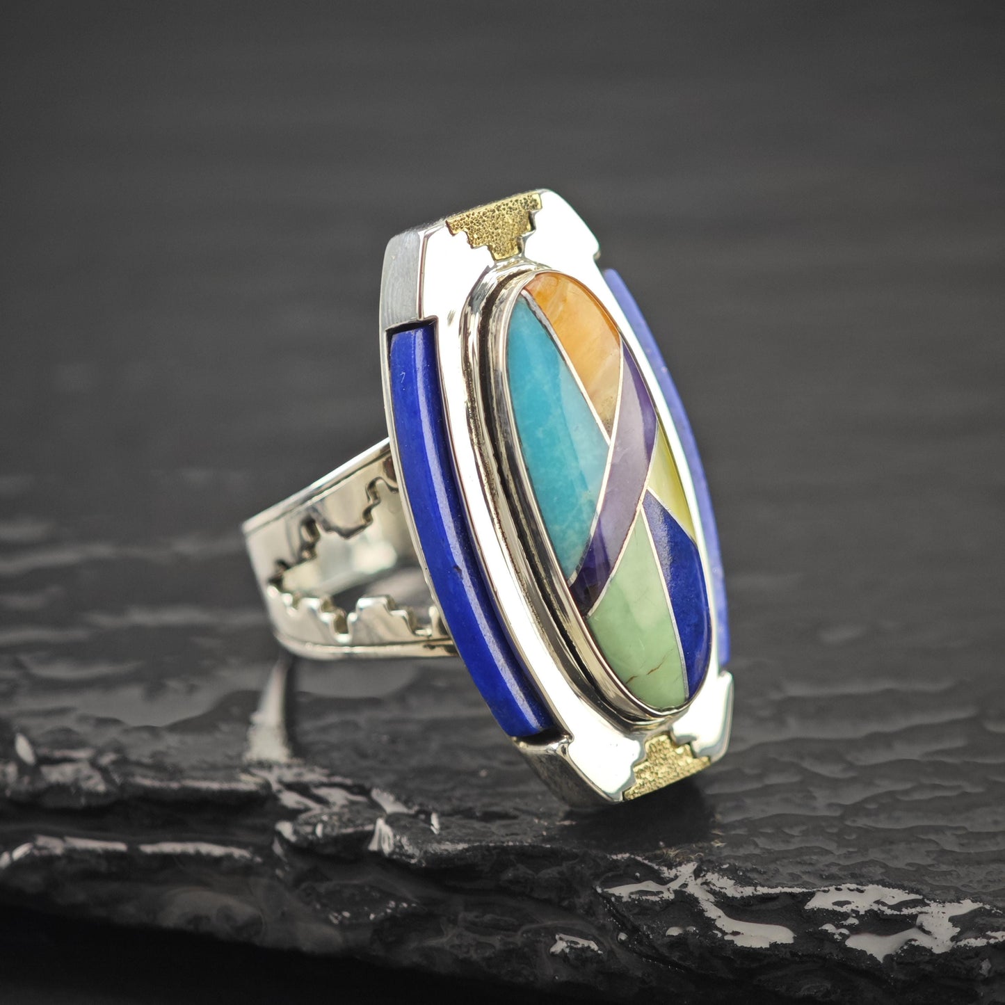 Carolyn Pollack Inlay, 14K Gold Accent Ring Sterling Silver Sz 7