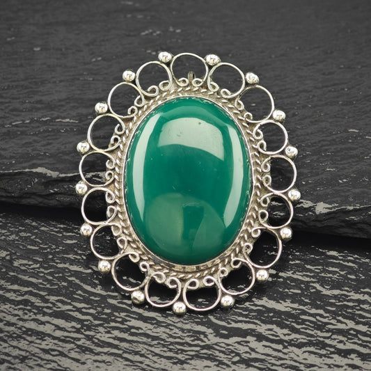 Green Onyx Mexican Brooch/Pendant Sterling Silver