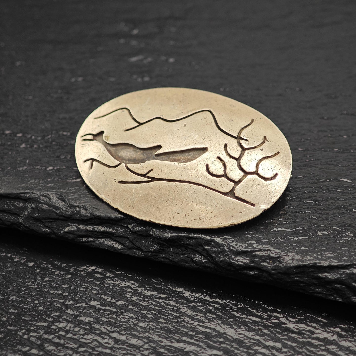 Vintage Native American, Roadrunner Overlay Pendant/Brooch Sterling Silver