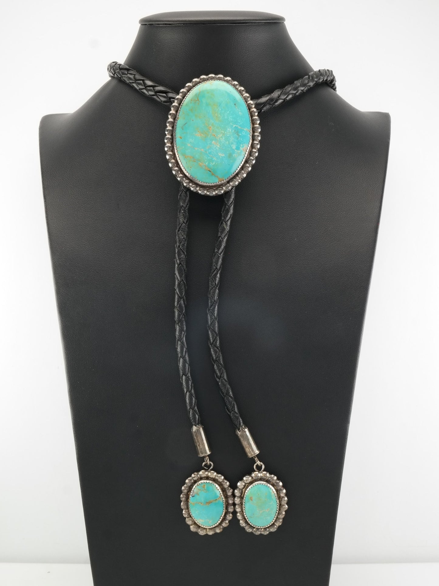 Vintage Southwest Sterling Silver Large Blue Turquoise Necklace