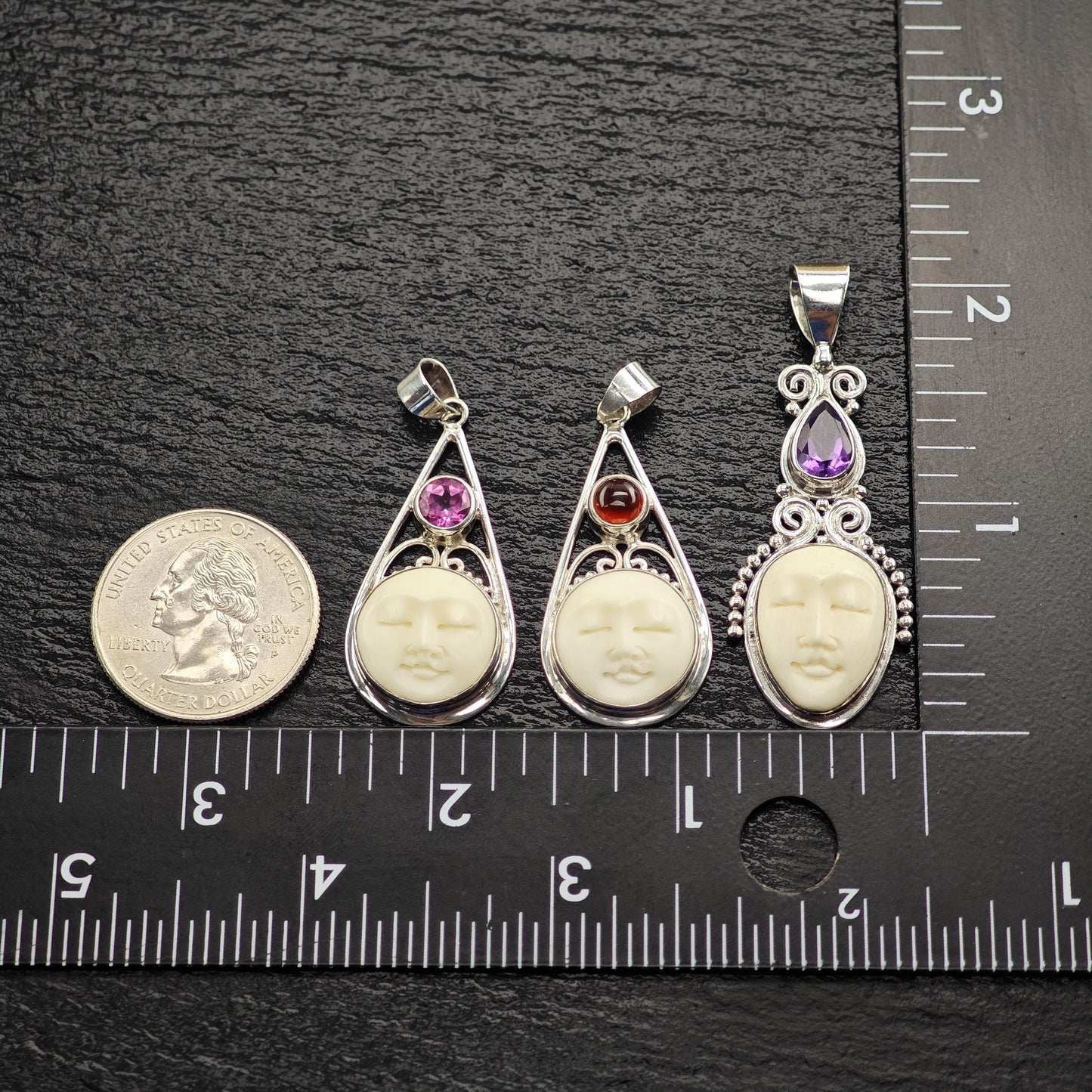 Choice of Bali Princess, Carved Face Pendant Sterling Silver