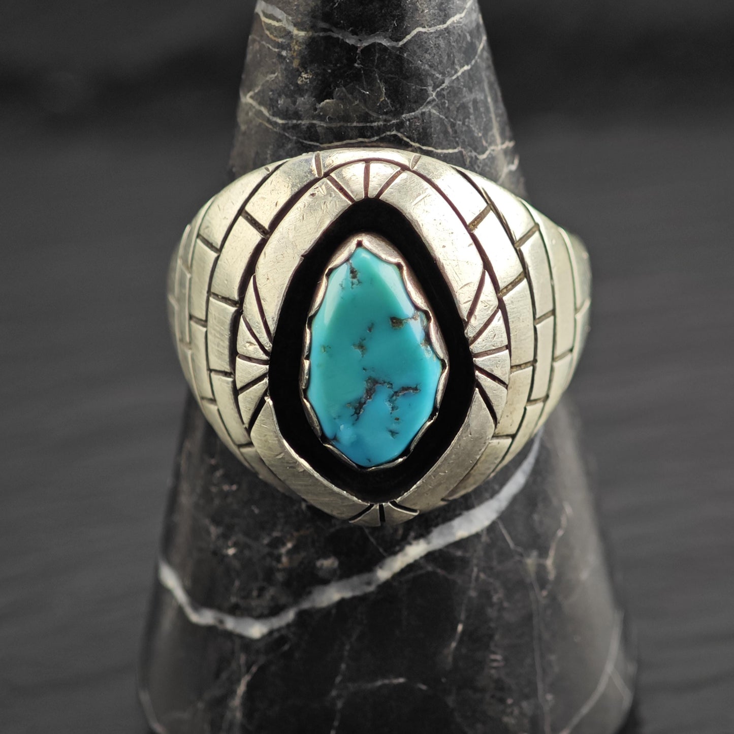 Native American Turquoise Ring Sterling Silver Sz 15 1/2 R6621