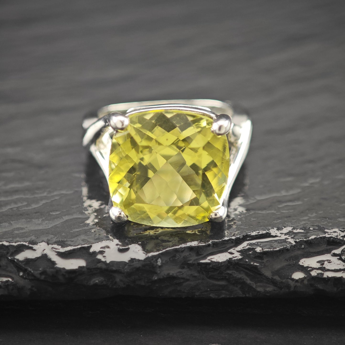 Lemon Quartz Statement Ring - Sterling Silver Size 7