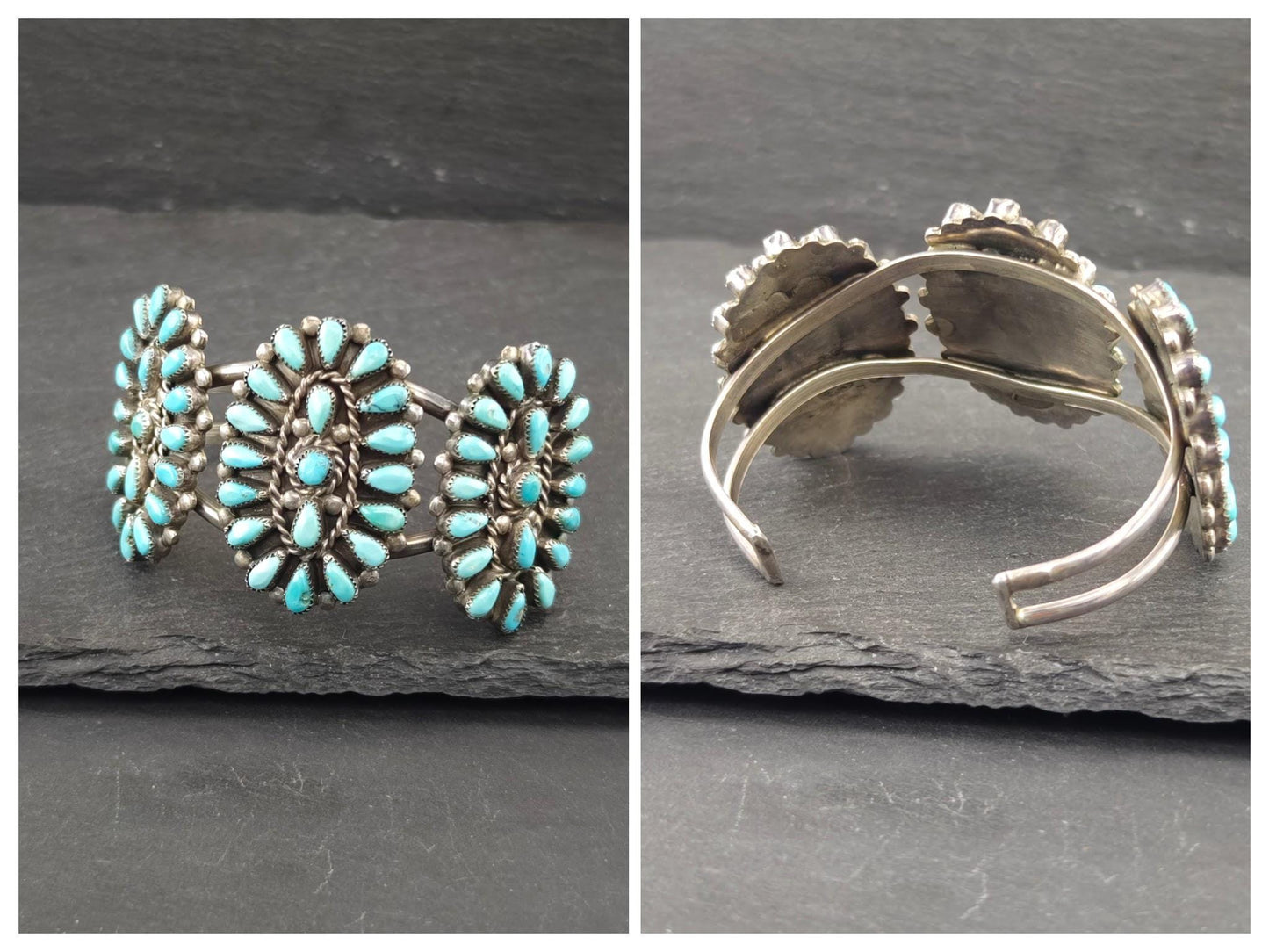 Native American Turquoise Cluster, Squash Blossom Necklace, Cuff, Earrings, Ring Set Sterling Silver